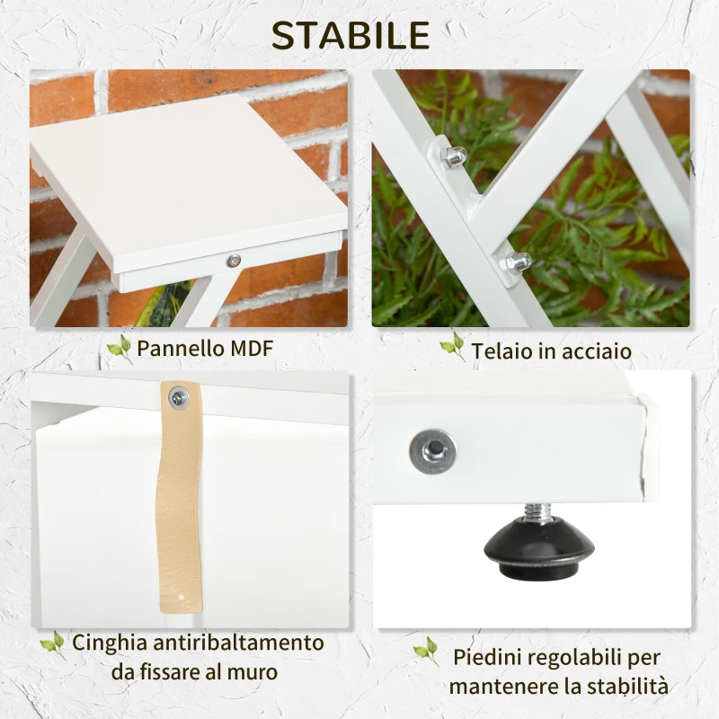 Outsunny Scaletta Portavasi a 4 Livelli per Interni ed Esterni in MDF e Acciaio, 50.5x24x81 cm, Bianco