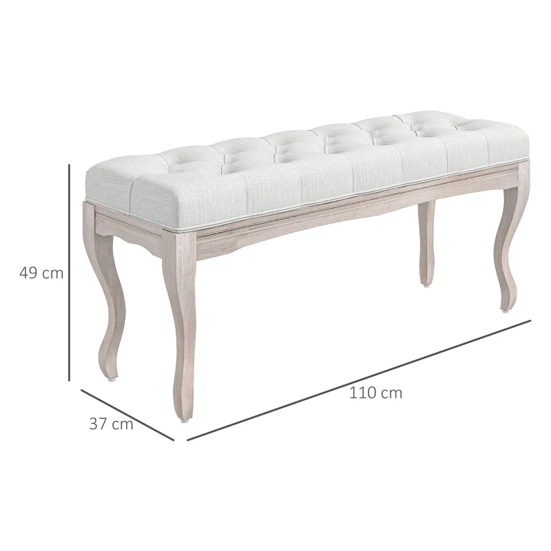 HOMCOM Panca Fondo Letto in Tessuto Effetto Lino, Schiuma e Legno, 110x37x49 cm, Bianco Crema