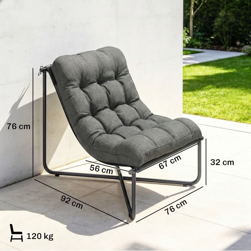 Outsunny Lounge Sessel Outdoor Ergonomischer Gartensessel mit hautfreundlich Kissen Breiter Sitz Stahlrahmen Dunkelgrau