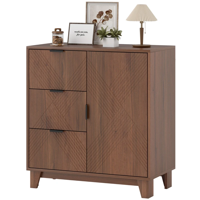 HOMCOM Buffet salon meuble de rangement avec placard à porte 3 tiroirs et étagère réglable 75 x 39 x 80 cm, effet bois marron(m-12)