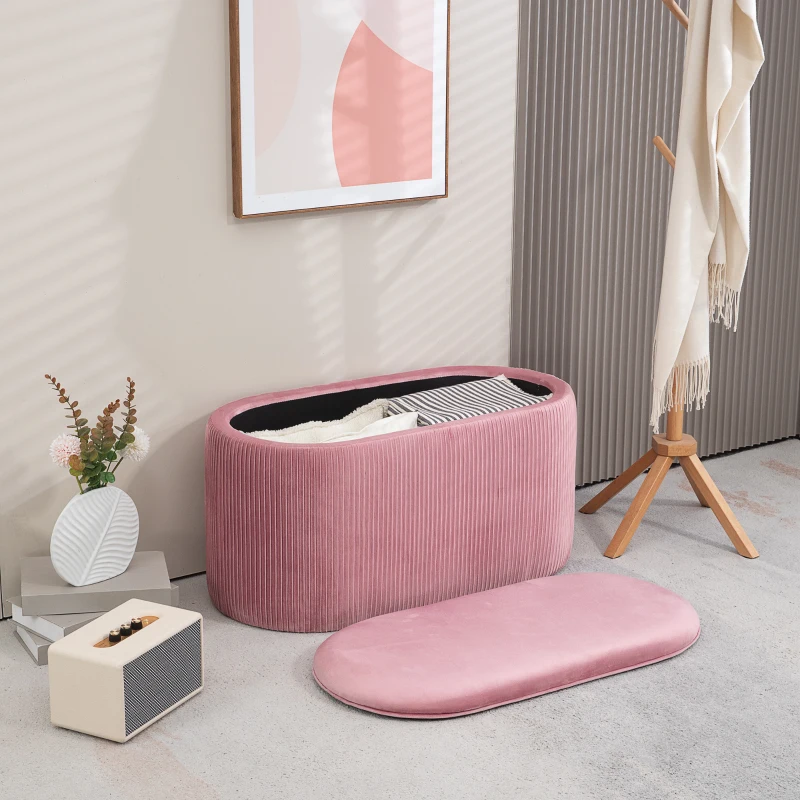 HOMCOM Pouf Panca Contenitore Moderna in Velluto Rosa per Camera da Letto, Soggiorno e Ingresso, 81x40x41cm