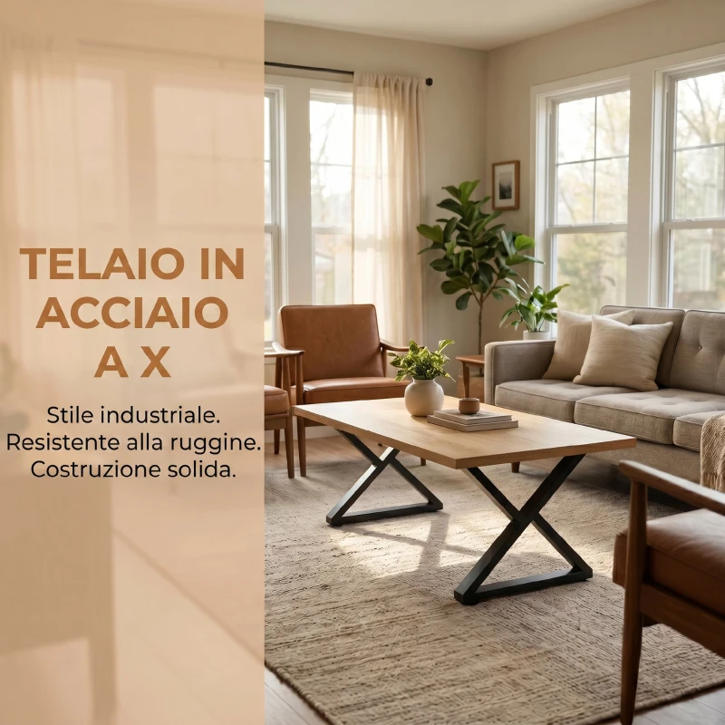 HOMCOM Set 2 Gambe per Tavolo in Acciaio a Forma di X, con 12 Viti e 4 Piedini Regolabili, Stile Industriale, Nero