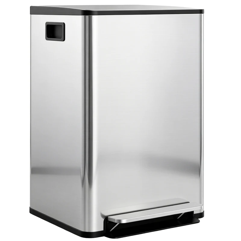HOMCOM Bidone Immondizia a 2 Sezioni da 30L a Pedale con Coperchio Silenzioso, in Acciaio Inox e PP, 47.7x37.5x66.8 cm