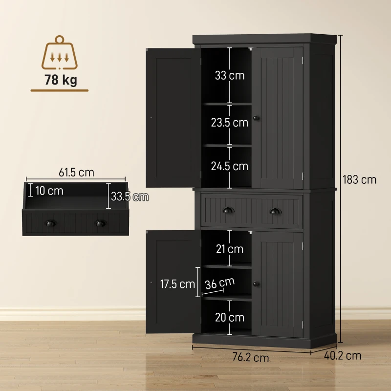 HOMCOM Kitchen Storage Cabinet with Drawer and Adjustable Shelves - Black