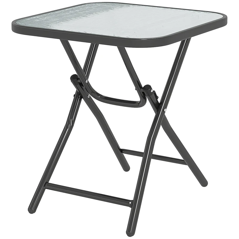 Outsunny Table basse carrée bistro de jardin 45 x 45 x 50 cm pliable métal noir plateau verre trempé noir