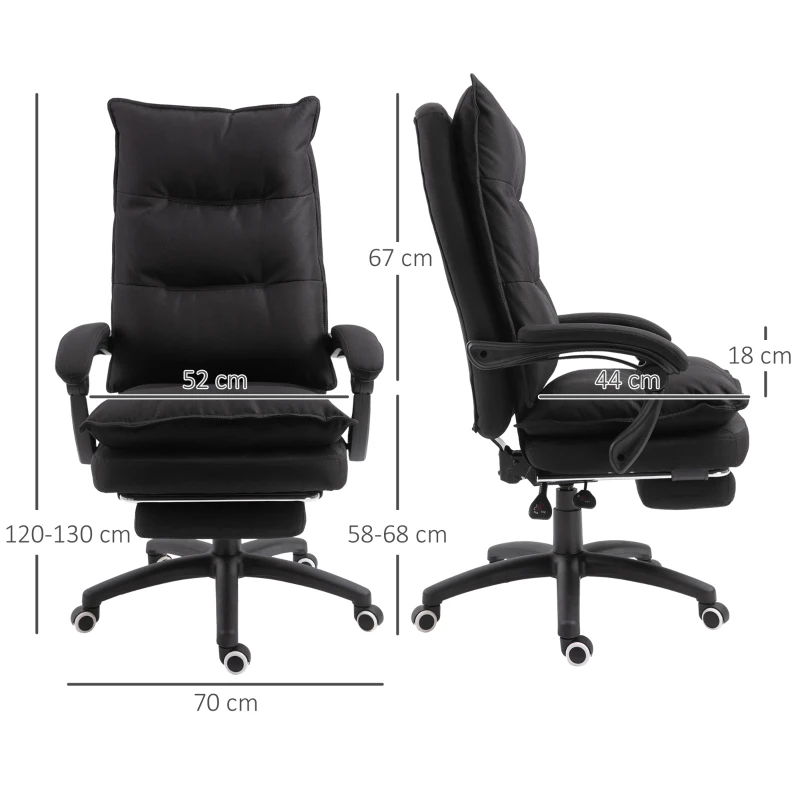 Vinsetto Poltrona de escritório com massagem, cadeira de escritório, cadeira ergonómica com altura ajustável, encosto reclinável, apoio para pés integrado e controlo remoto com fio, giratória a 360°, tecido de linho preto