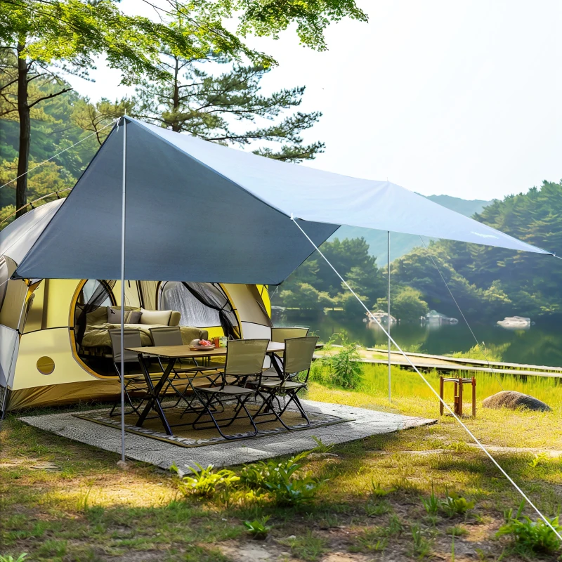 Outsunny Tenda da Sole Portatile 3x3 m, Tendalino Parasole Impermeabile per Campeggio, e Spiaggia, Bianco