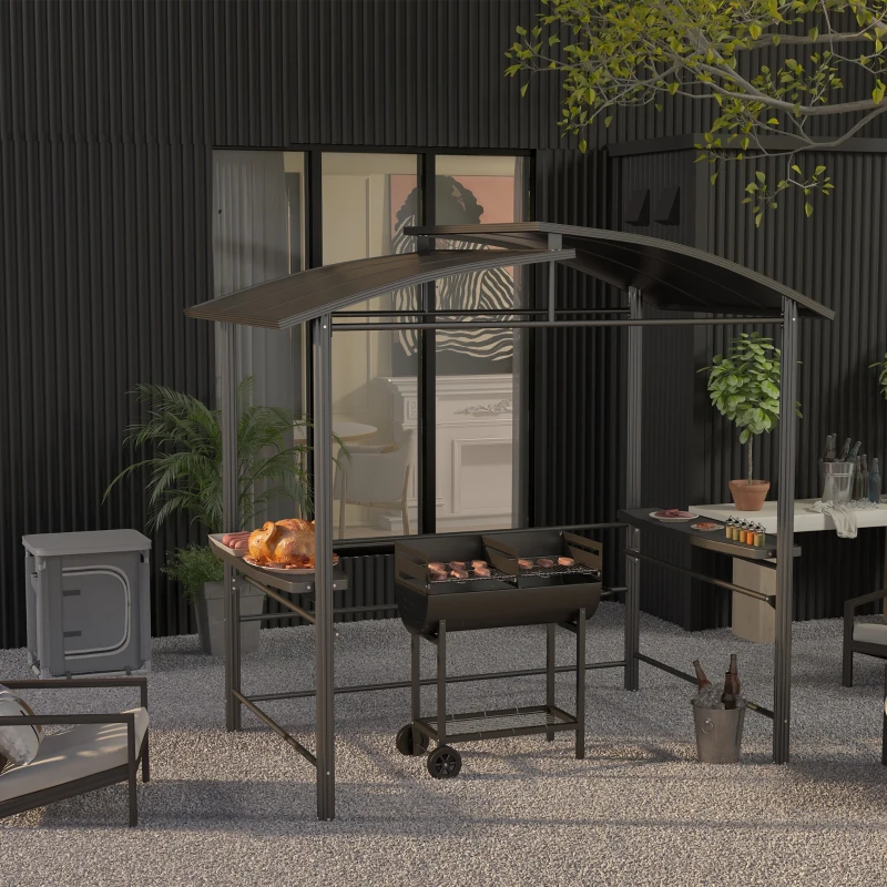 Outsunny Barbecue in Acciaio con 2 Griglie Indipendenti, 2 Ruote e Ripiano Inferiore | Nero | 90cm x 45cm x 96cm
