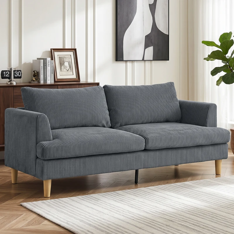 HOMCOM Sofá de 3 Plazas Tapizado en Pana Acolchado Grueso de Muelles Asiento Ancho 2 Almohadas 188x80x86 cm Gris Oscuro