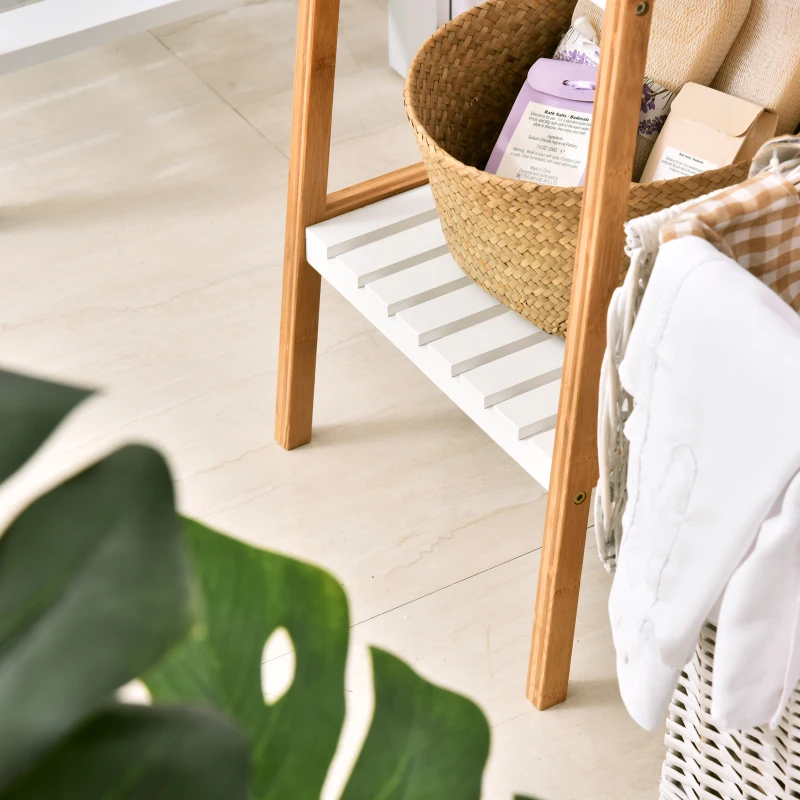 HOMCOM Etagère en Bambou de Salle de Bain 4 Niveaux à Lattes dim. 35L x 36l x 138H cm Bois pin Blanc