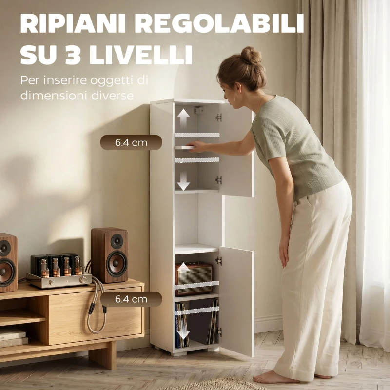 HOMCOM Mobile Multimediale Slim a 5 Ripiani con Ripiani Regolabili, Bianco