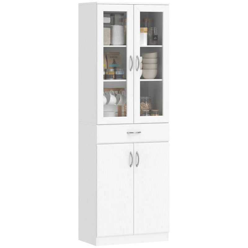 HOMCOM Küchenschrank Buffetschrank mit verstellbar Regal Schublade 2 Schrank Hochschrank mit Glastür 60 x 35 x 180 cm Weiß