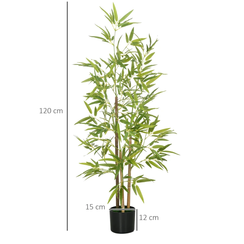 HOMCOM Set 2 Piante di Bambù Finte da 120 cm con Vaso Ø15x12cm, in PEVA, PP e Metallo, Verde e Nero