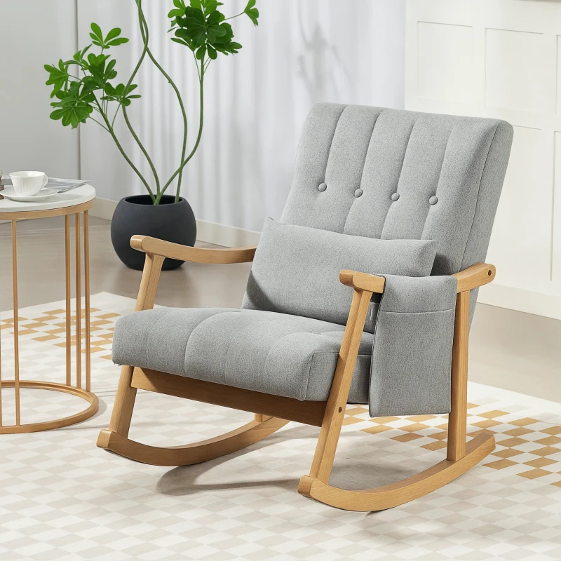 HOMCOM Wood Frame Rocking Accent Chair - Light Grey