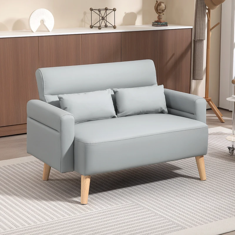HOMCOM Sofá de 2 Plazas con Tapizado de Cuero Sintético Acolchado Grueso y Patas de Madera para Salón 117x78x78 cm Gris