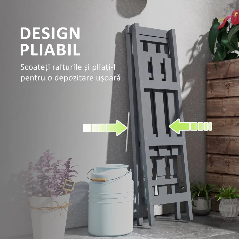Outsunny Suport pentru Plante Vertical cu 3 Niveluri, din Lemn de Brad, 100x36x112 cm, Gri