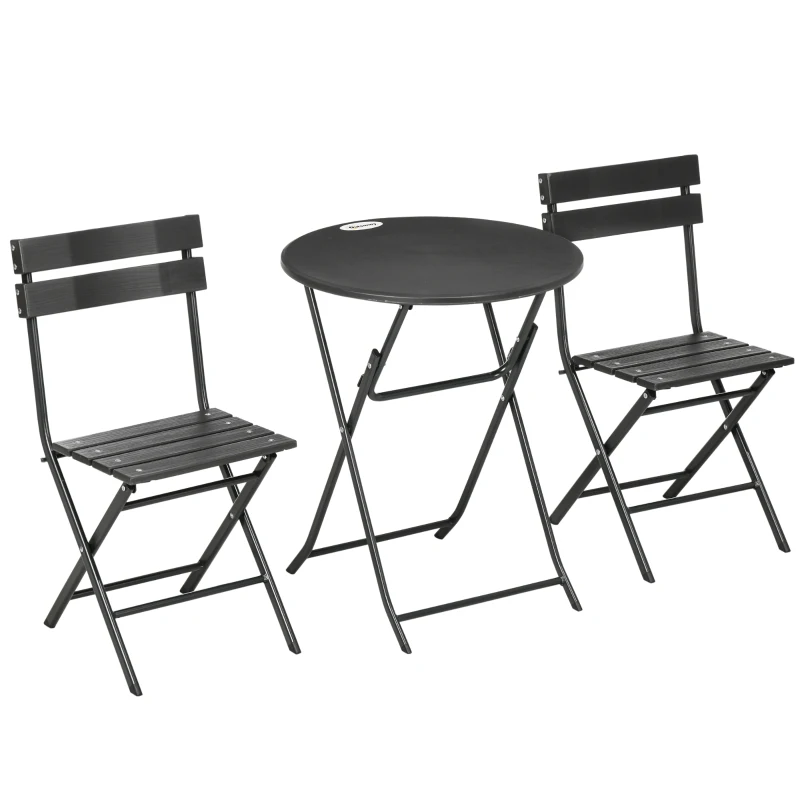Outsunny Set da Giardino 3 Pezzi con 2 Sedie e Tavolo Pieghevoli in Acciaio e HDPE, Grigio Scuro