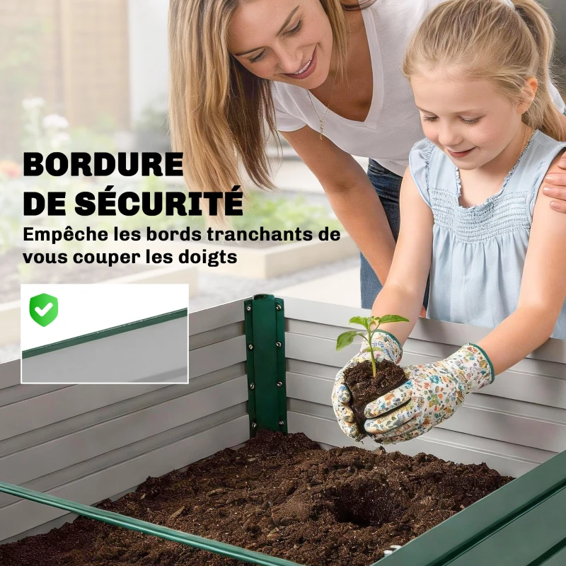 Outsunny Jardinière surélevée galvanisée rectangulaire pour l'extérieur - fond ouvert - 160 x 80 x 60 cm, vert