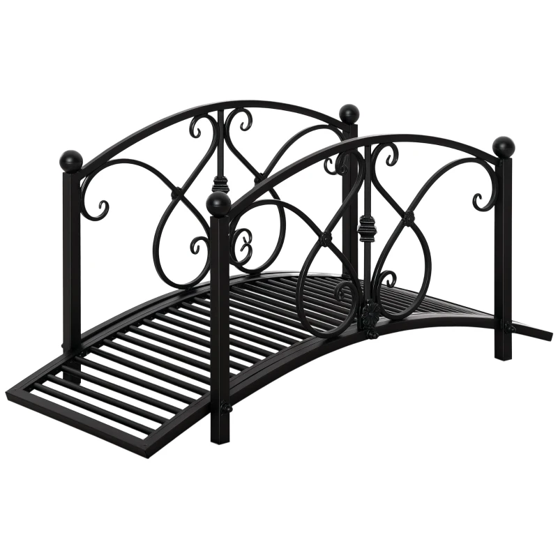 Outsunny Gartenbrücke, Teichbrücke mit Sicherheitsgeländer, Zierbrücke bis 100 kg belastbar, 102 x 48 x 49 cm Schwarz