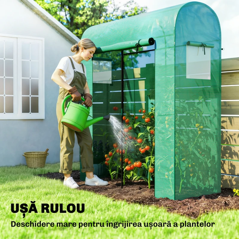 Outsunny, seră de grădină cu acoperire din PE, ușă rulantă și ferestre cu plasă, 170x68x200 cm, verde