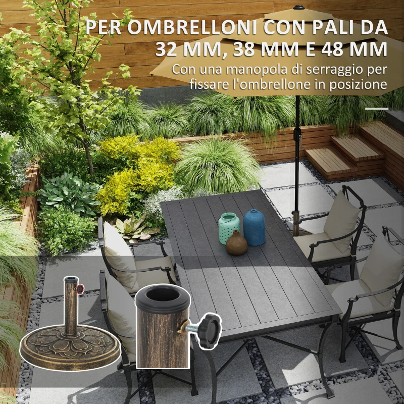 Outsunny Base per Ombrellone da 12 kg con Manovella Integrata, in Resina, Metallo e Cemento, Ø46x33 cm, Bronzo