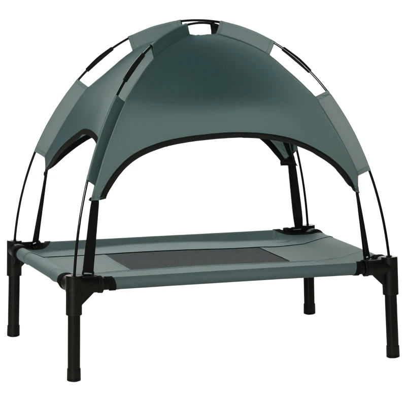 PawHut Erhöhtes Hundebett mit Baldachin, Haustierbett, Hundeliege outdoor mit Dach, Atmungsaktiv, Taftstoff für Camping Grau 61 x 46 x 62 cm