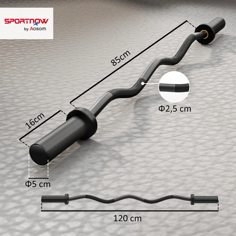 SPORTNOW Barra Olímpica, Barra de levantamento, mangas de 5 cm, Aço, Capacidade 100 kg, Preto