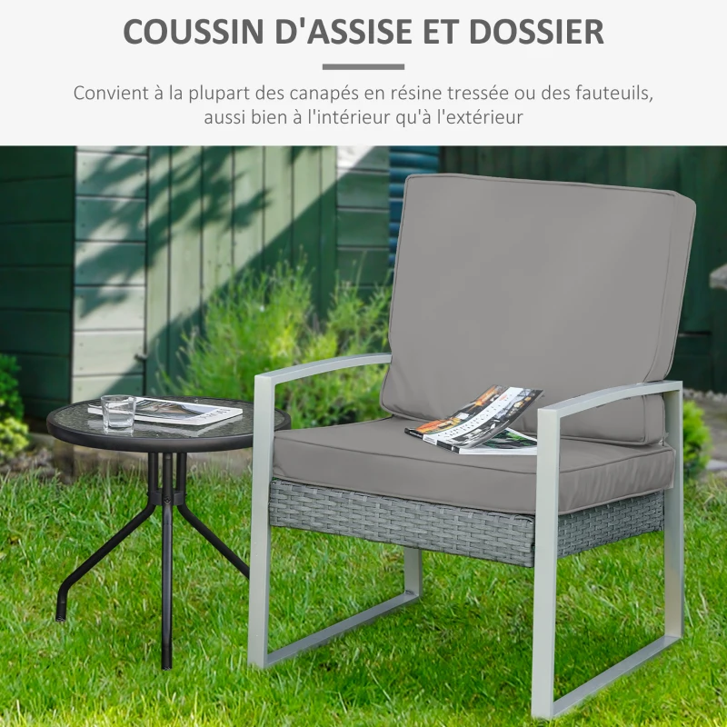 Outsunny Coussins pour chaise fauteuil de jardin coussins d'assise de dossier déhoussables polyester 56x52/56x46cm gris clair