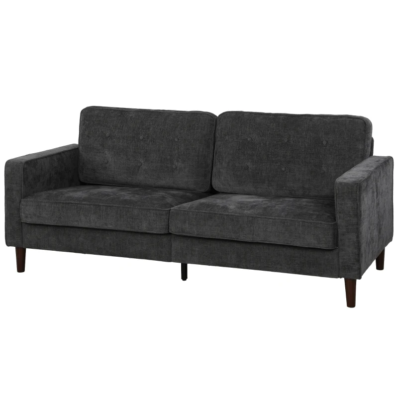 HOMCOM 3 Seater Sofa Button Tufted Upholstered Couch with Wood Legs for Living Room, Dark Grey