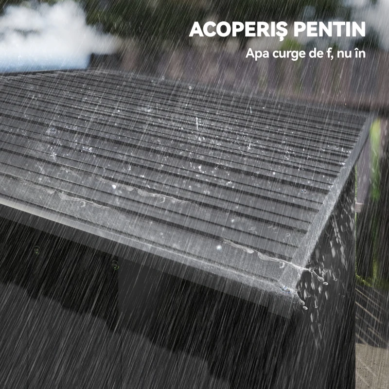 Outsunny Căsuță de Grădină din Metal cu Orificii de Ventilație și Ușă Glisantă, 159x106x181 cm, Gri Închis