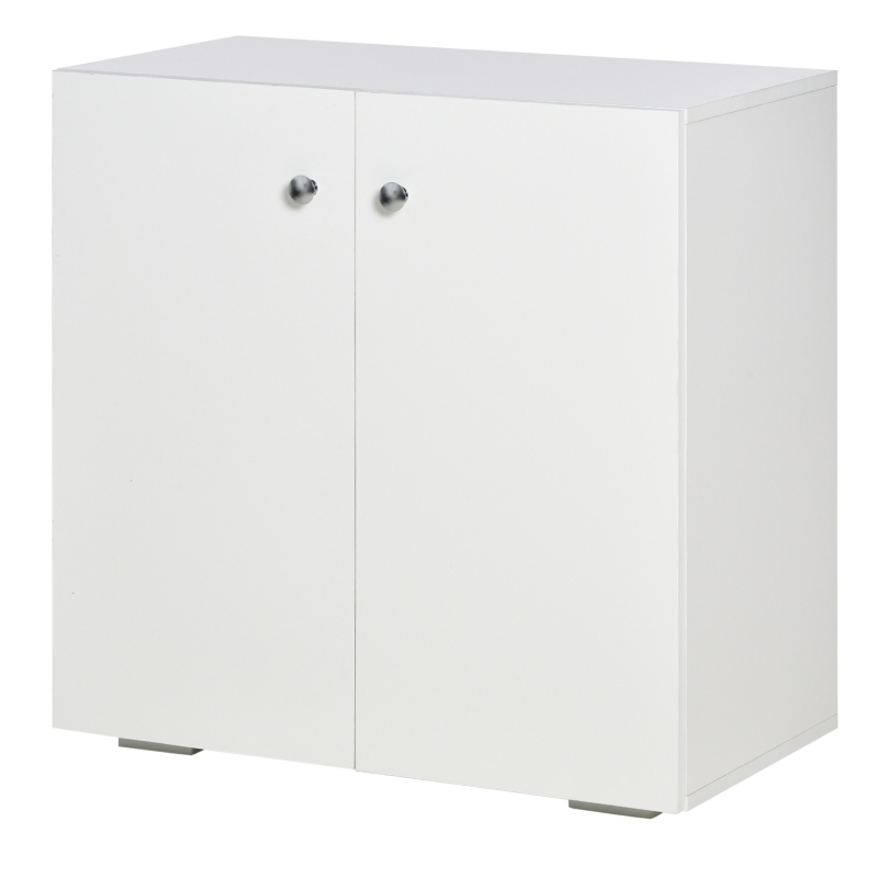 HOMCOM 2 Tier Bookcase, Wooden Storage Cabinet with 2 Doors, Freestanding Sideboard for Living Room, Home Office and Study, White
