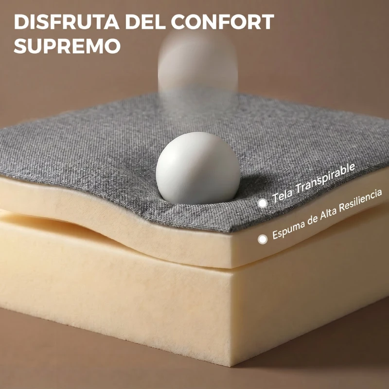 HOMCOM Mecedora Tapizado de Lino con Cojín Lumbar Respaldo Alto Asiento Amplio Doble Capa Gris Claro
