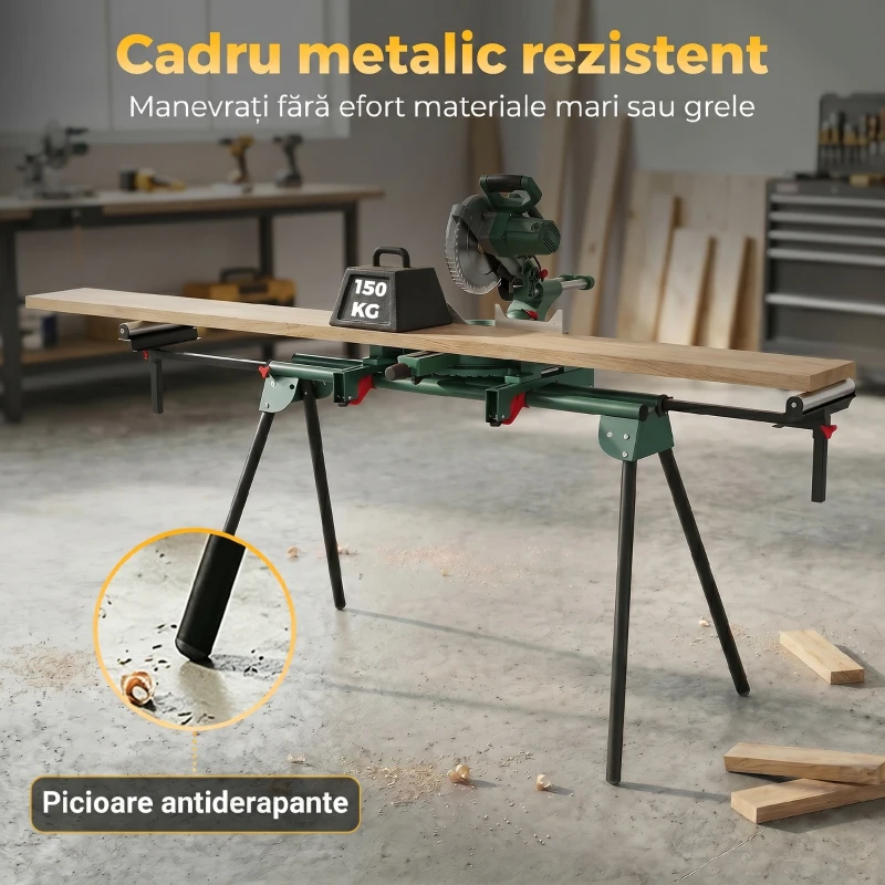 HOMCOM Suport pentru Troncatrice cu Brațe Reglabile, Picioare Pliabile, Înălțime Ajustabilă, Capacitate 150 kg, Verde