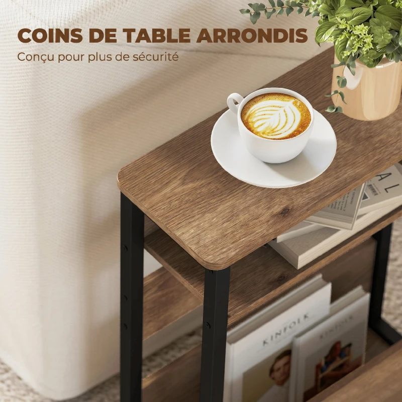 HOMCOM Table d'appoint table de chevet avec étagère à deux niveaux coins arrondis 46l x 18P x 58,5H cm noyer