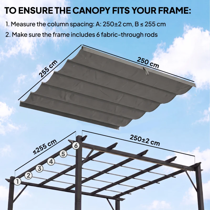 Outsunny Retractable Pergola Cover, 2.55 x 2.5 m Replacement Canopy Fabric for 3 x 3 m Frame, Roof Top Only, Light Grey