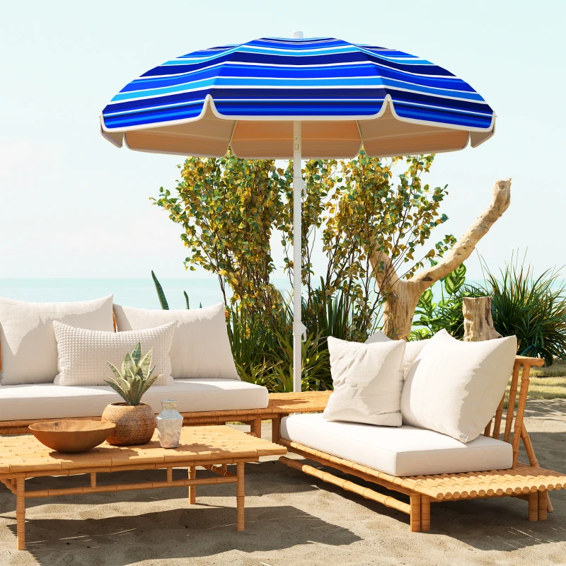 Outsunny Sombrilla de Playa Grande con Protección UV UPF50+ Inclinación Ajustable y Bolsa de Transporte Ø180x196 cm Multicolor