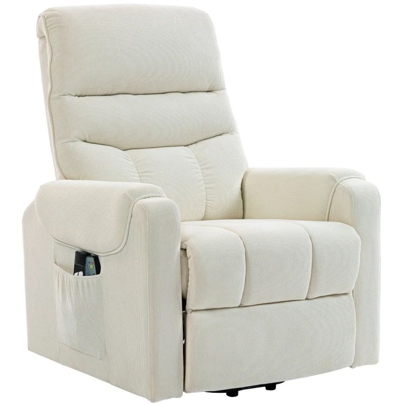 HOMCOM Sillón Levanta Personas con 8 Punto de Masaje Reposapiés Mando a Distancia y Bolsillo Lateral 83x92x110 cm Beige