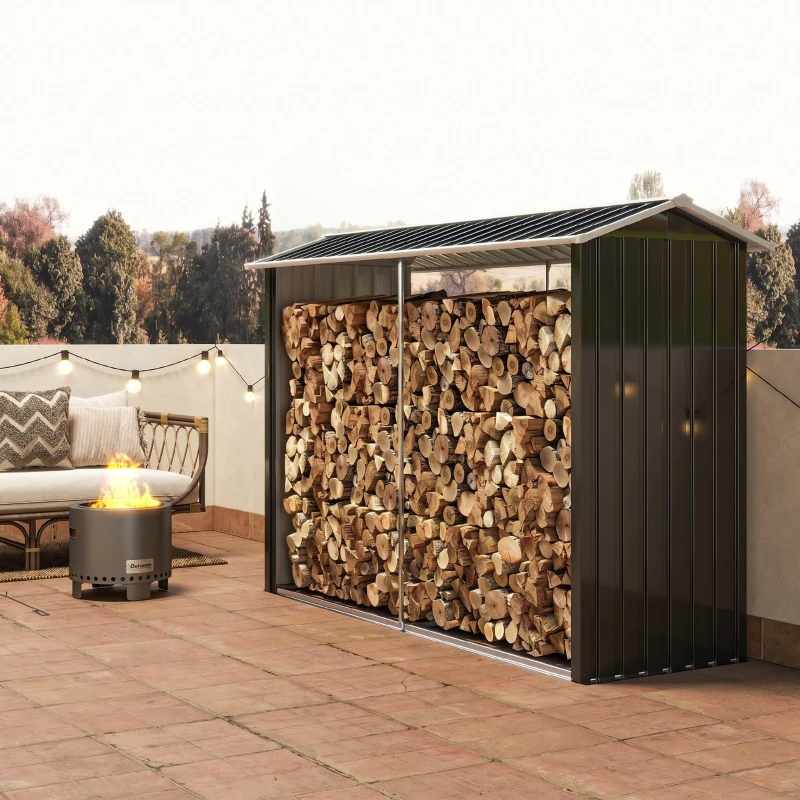 Outsunny Legnaia con Struttura in Acciaio Galvanizzato e Base rialzata, 240x 86x160cm, Nero
