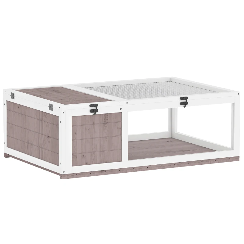 PawHut Casa para Tortugas de Madera con Techo de Malla y Paneles Laterales Transparentes Extraíbles 91x60,5x32 cm Marrón Claro