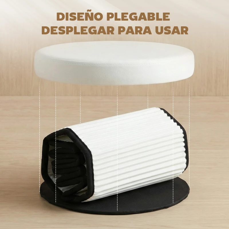 HOMCOM Puff Almacenaje Banco Almacenaje Plegable 35 L 38x38x38 cm Tapizado en Terciopelo Baúl de Almacenamiento Redondo Crema