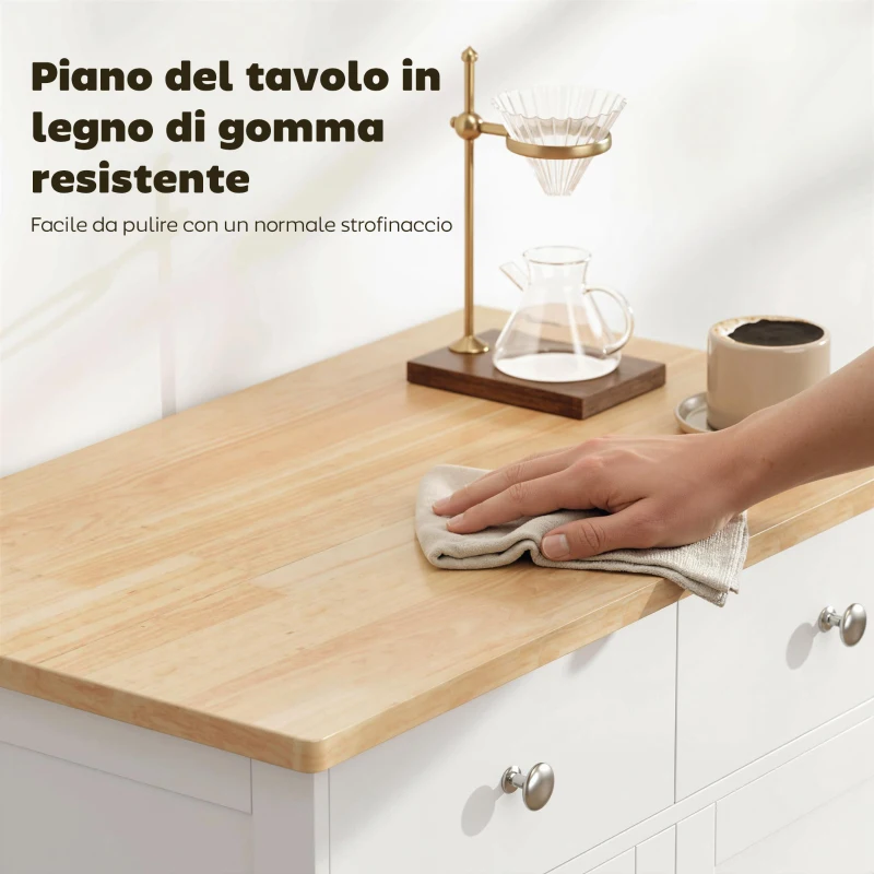 HOMCOM Credenza Bassa con Armadietto 2 Ante, Ripiani Regolabili e 2 Cassetti, Bianco e Legno