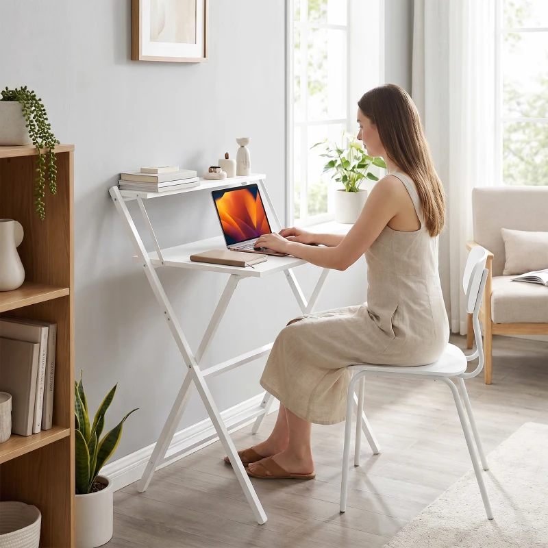 HOMCOM 70 cm Folding Computer Desk with Monitor Shelf - White