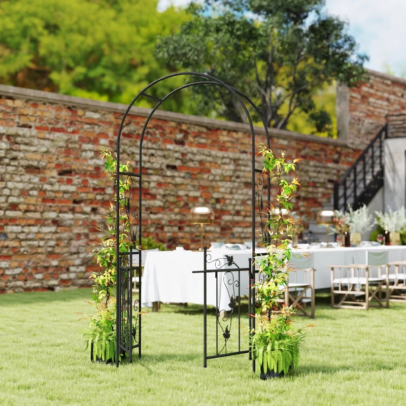 Outsunny Arc de Grădină cu Poartă, Spalier pentru Plante Cățărătoare din Metal, 2,2x1 m, Negru