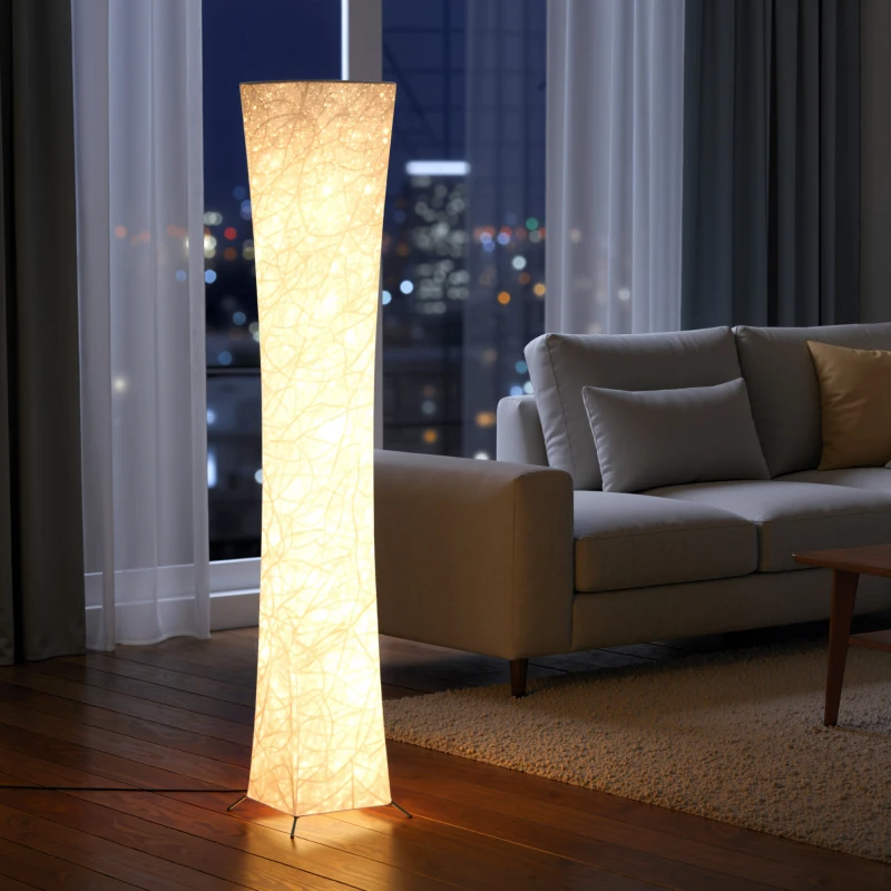 HOMCOM Luminária de pé com abajur efeito papel, interruptor de pé, 3 níveis de brilho, branco