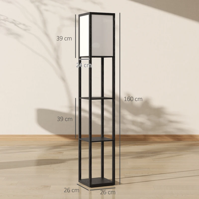 HOMCOM Stehlampe mit 3 Regalen, Stehleuchte mit E27 Fassung, 26 x 26 x 160 cm, für Wohn-/Schlafzimmer (Ohne Glühbirne)