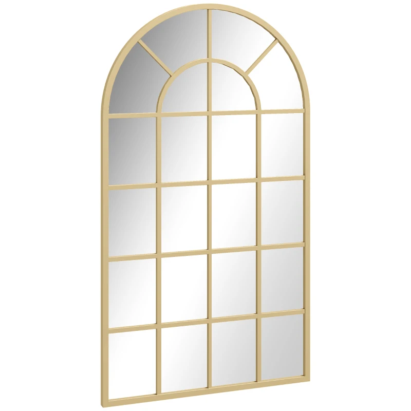 HOMCOM Miroir verrière arche style industriel fenêtre arcade métal 110 x 65 cm doré