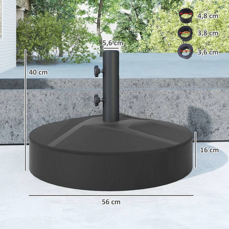 Outsunny Pied de parasol round, socle parasol extérieur à remplir avec 25 L d'eau / 30 kg de sable, 56 x 56 x 40 cm, noir