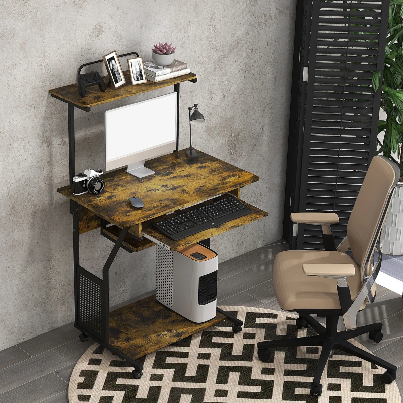HOMCOM Multi-Storage Work Desk, with Sliding Keyboard Tray - Brown/Black