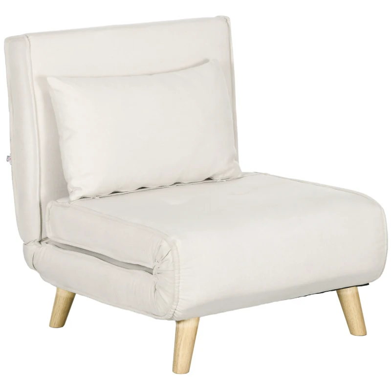 HOMCOM Schlafsessel, 6-stufig verstellbare Lehne, Leinenoptik, bis 120 kg, Creme(m-12)