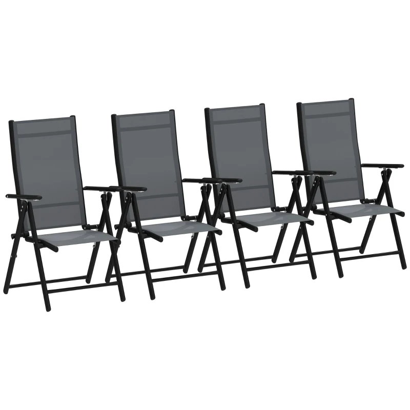 Outsunny Set 4 Scaune de Grădină Pliabile și Respirabile cu Brațe, din Oțel și Poliester, 56x69x106 cm, Gri